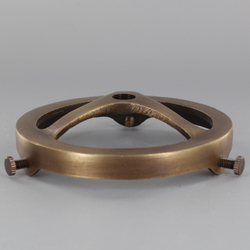 3-1/4in. Antique Brass Finish Cast Brass Spoked Holder with 1/8ips. Female Thread Center Hole