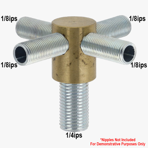 1/8ips x 1/4IPS Threaded - 3/4in Diameter 5-Way Straight Armback - Unfinished Brass