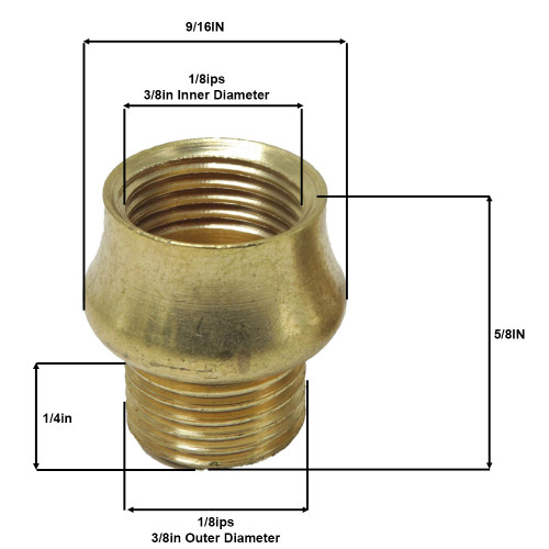 1/8ips Male X 1/8ips Female Unfinished Brass Mushroom Nozzle