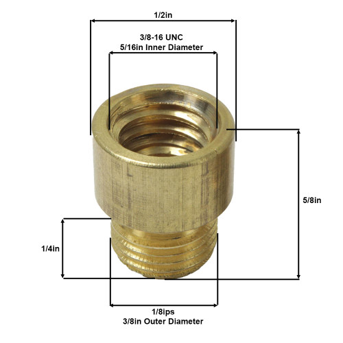 1/8ips Male X 3/8-16 UNC Female Unfinished Brass Straight Nozzle