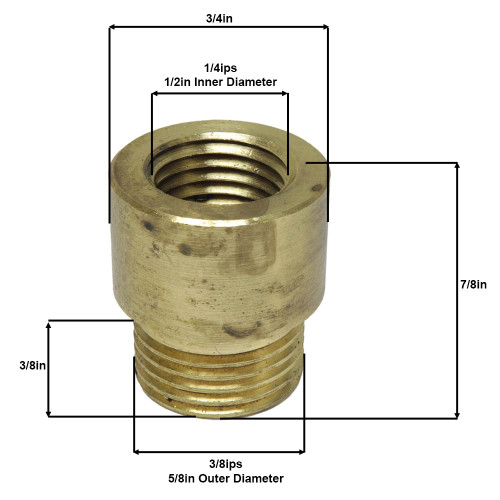 1/4ips Female X 3/8ips Male Brass Straight Nozzle with 1/8ips Tapped Center Hole