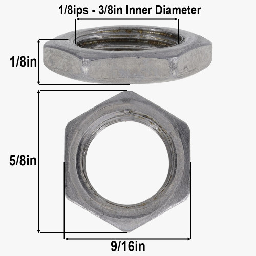 1/8ips - 5/8in Diameter x 1/8in H - Steel Light Duty Hex Head Nut - Unfinished Steel