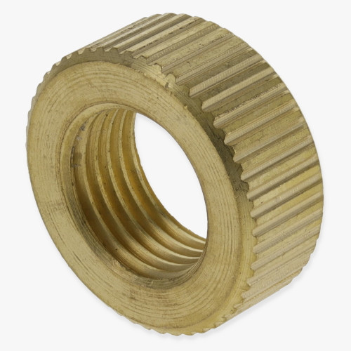 1/8ips - 5/8in Diameter x 1/4in H - Heavy Duty Threaded Knurled Flat Brass Nut - Unfinished Brass