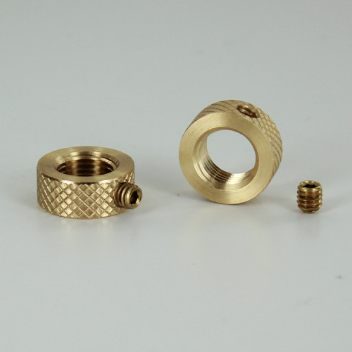 1/8ips - 5/8in Diameter X 1/4in Height Diamond Knurled  Brass Nut with Locking Set Screw