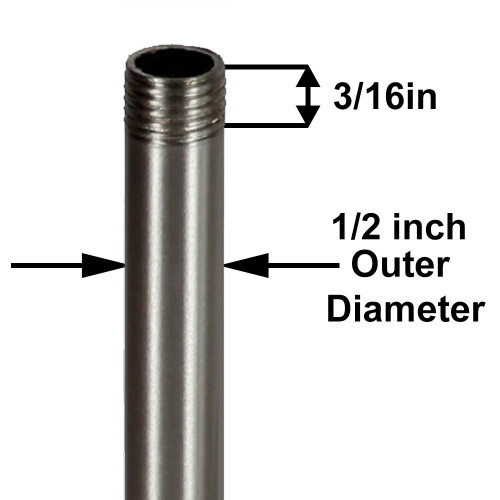 3in Long X 1/4ips (1/2in OD) Male Threaded Brushed/Satin Nickel Finish Steel Pipe