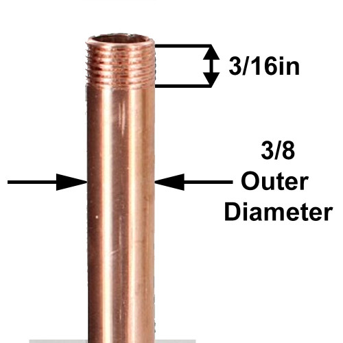 24in  X 1/8ips Threaded Unfinished Copper Pipe with 1/4in Long Threaded Ends.