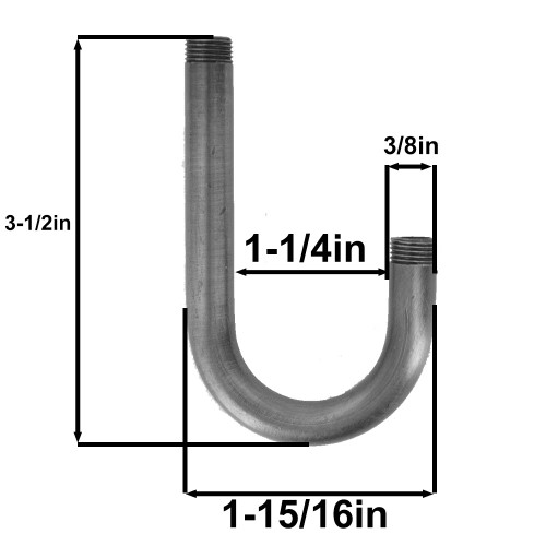 1/8ips Male Threaded 3-1/2in Long J Shape Unfinished Brass Bent Arm with 3/16 inch Long Threads