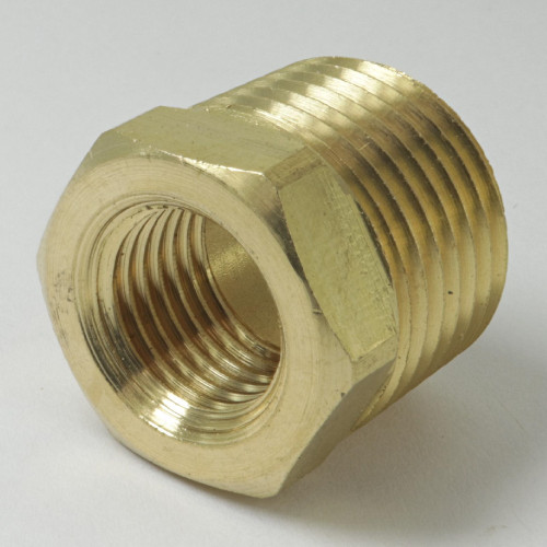 1/4ips Female X 1/2 NPT Male Threaded Hex Head Reducer - Unfinished Brass