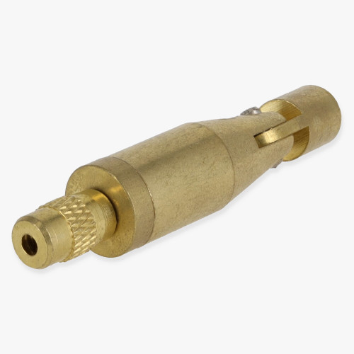 Unfinished Brass Swivel Style Suspension System Ceiling Gripper with Lock Nut for use with 1-1.5mm Steel Cable. Wire Way for Wire Exit. 8/32 Threaded Swivel Head.