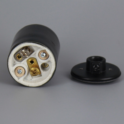 Black Glazed E-26 Base Porcelain Keyless Socket with Screw Terminals