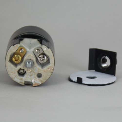 Black Glazed E-26 Porcelain Keyless Socket with 1/8ips. Side Outlet Bushing