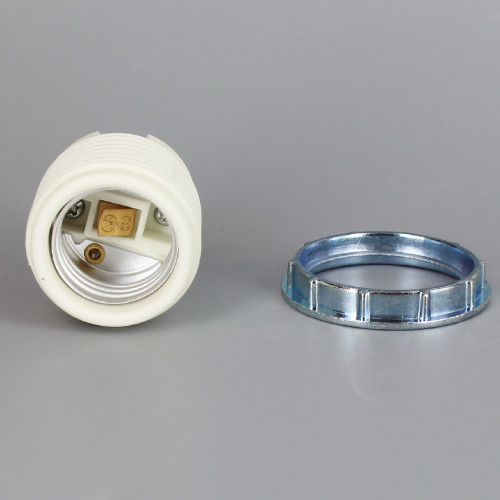 E-26 Porcelain Threaded Skirt Socket With 1/8ips Hickey And Screw Terminal Wire Connection