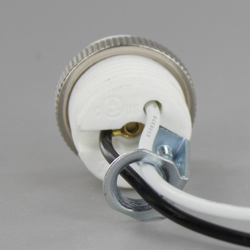 E-12 Threaded Porcelain Socket With 18 Inch 105deg 18awg Leads And 1/8ips Hickey