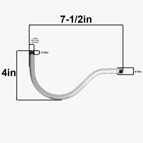 1/8ips Male Threaded 7-1/4in Long Pin-up Bent Arm with beaded end - Polished Nickel