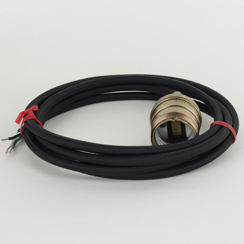 6ft Long 18/3 SVT Black Prewired Keyless UNO Threaded Lamp Socket - Antique Brass