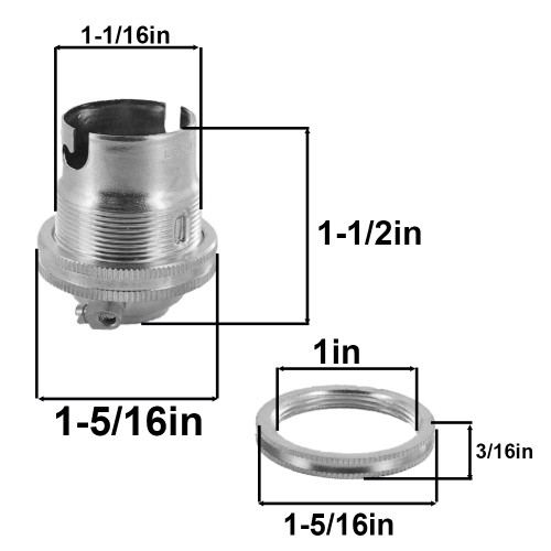 Polished Nickel Finish European Bayonet B22 Base Solid Brass Lamp Socket with Shade Ring