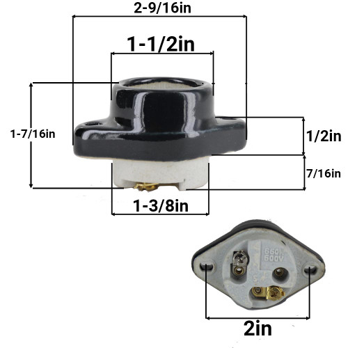 BLACK GLAZED E-26 SIGN SOCKET WITH SCREW TERMINAL WIRE CONNECTIONS