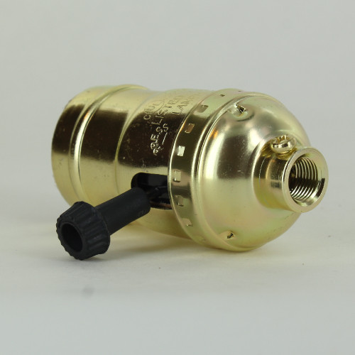 On-Off Turn Knob Brass Plated E-26 Base Lamp Socket with 1/8ips Cap and Set Screw