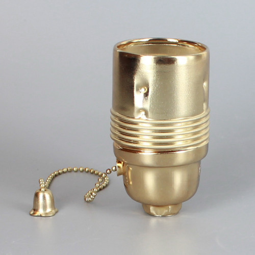 POLISHED BRASS PLATED FINISH E27 BASE PULL CHAIN SWITCH LAMP SOCKET