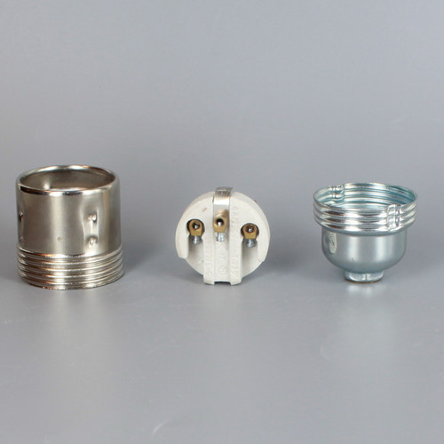 Nickel Plated Finish European E-27 Grounded Metal Socket