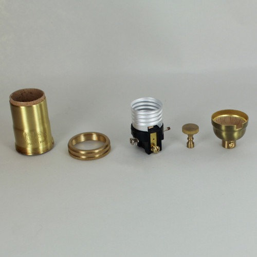 3-Way Turn Knob E-26 Socket with 1/8ips. Female Cap - Brushed Brass Finish