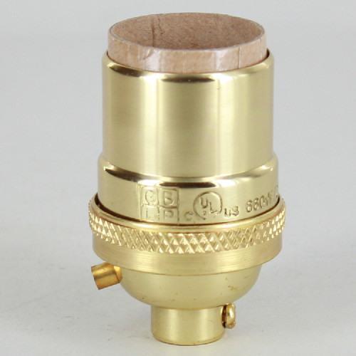 Polished Brass Finish Heavy Turned Brass Keyless E-26 Socket with 1/8ips. Cap and Ground Terminal