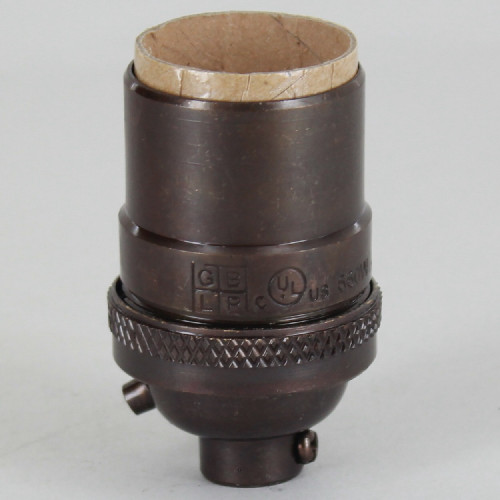 Antique Bronze Finish Heavy Turned Brass Keyless E-26 Socket with 1/8ips. Cap and Ground Terminal
