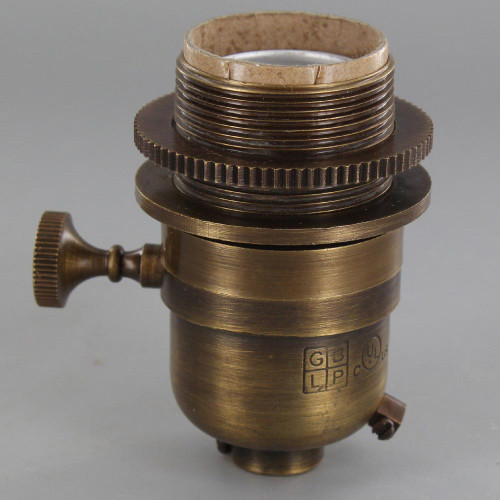 Smooth Shell Long Uno Threaded Three Way Round Key Lamp Socket - Antique Brass