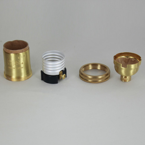 E-26 Keyless Socket with 1/8ips. Female Threaded Cap - Brushed Brass Finish