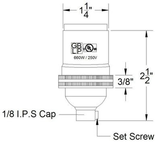 E-26 Keyless Socket with 1/8ips. Female Threaded Cap - Polished Nickel Finish