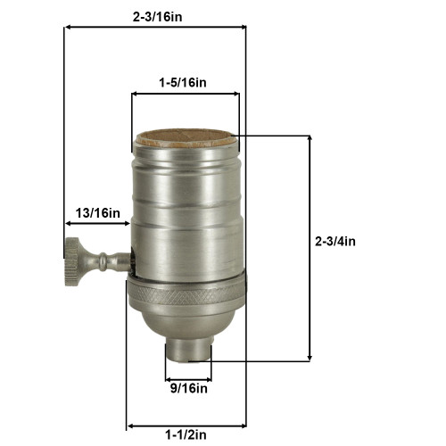 3-Way Rotary Turn Knob E-26 Socket with 1/8ips. Female Cap and Set Screw - Polished Nickel Finish