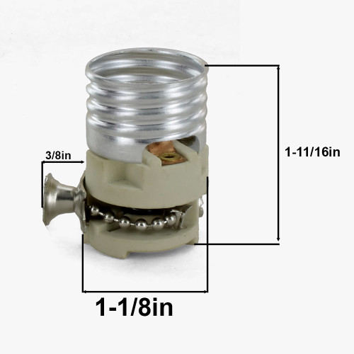 E-26 Porcelain Socket Interior with Polished Nickel Pull Chain and Ball