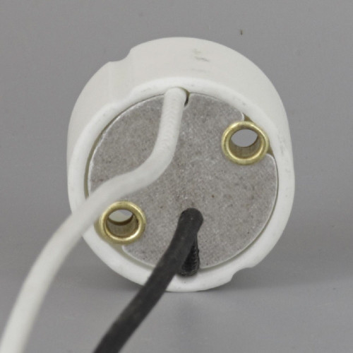 GU10 Porcelain Round Socket with Mounting Holes and 8in. 200 Dgree SF-1 Leads. Rated 1000W 250V