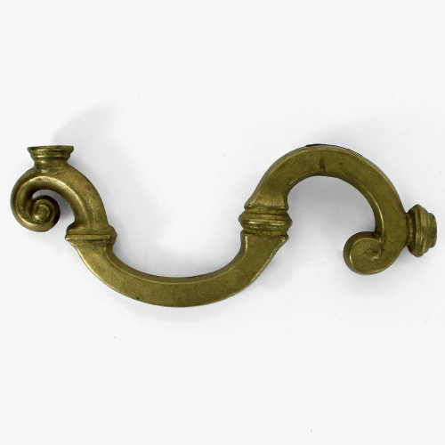 1/8ips Female Threaded Cast Brass S Arm. Arm Measures 8-3/8 inch long. Fine European Detailed Casting. Tubed Inside for Easy Wiring. All Lamp Arms are Hollow to Allow for the Wire to Pass Through. Works Great for Chandeliers, Wall Sconces and Candelabras.