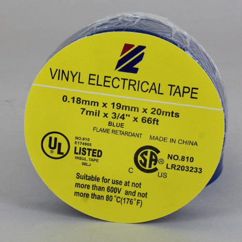 60ft Long Roll - 3/4in. Wide Thermoplastic PVC Insulating Tape - Blue