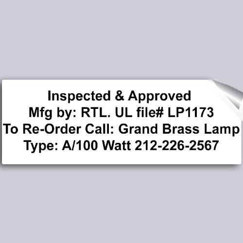 UL 100 Watt Type A Lamp Label