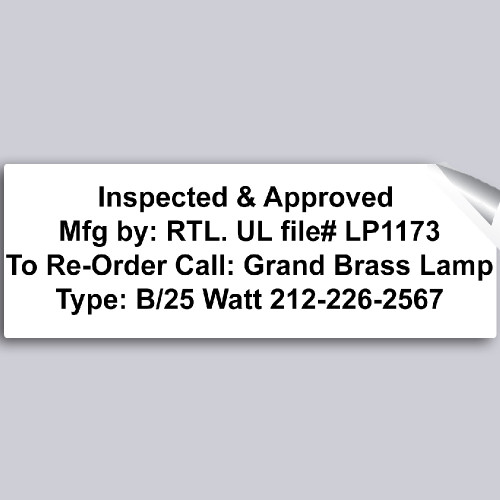 UL 25 WATT MAX.TYPE B LAMP LABEL