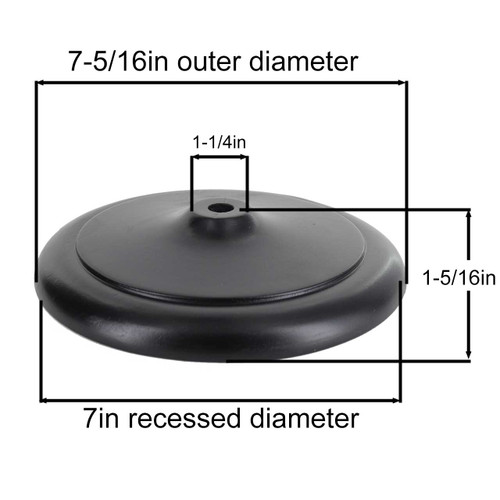 7in. Recessed Bottom Black Wooden Vase Cap with 1/8ips. Slip Hole