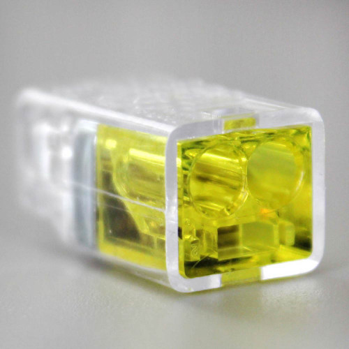 Yellow 2 Pole Push In Wire Connector For use with solid and flexible/stranded wire.