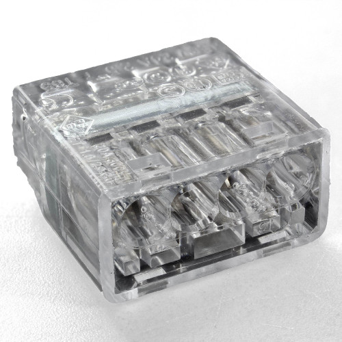 Clear 4 Pole Push In Wire Connector For use with solid and flexible/stranded wire.