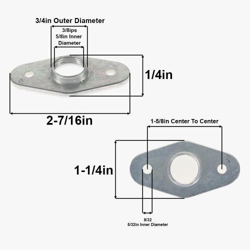 Unfinished Steel Flange with 3/8ips. Threaded Center Hole. (2) 8/32 Slip Through Holes. 1-5/8in. CENTER TO CENTER.