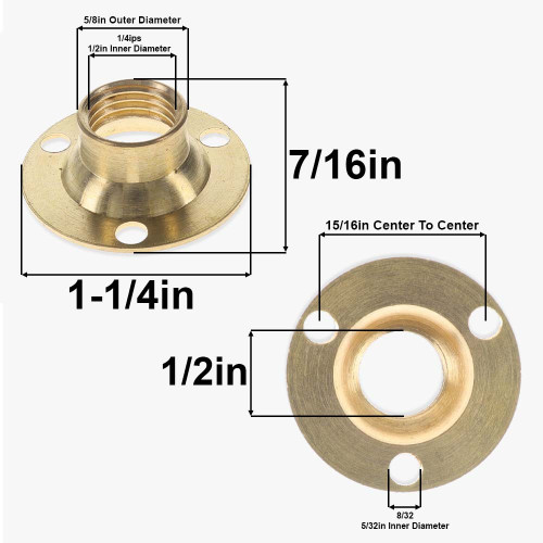 Unfinished Brass Flange with 1/4ips. Threaded Center Hole