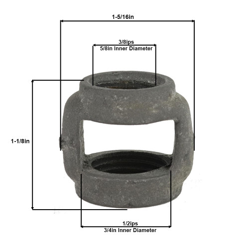 1/2ips. X 3/8ips. Female Open Cast Iron Hickey This is the largest hickey avaiable in Cast Iron. The 1/2ips (1/2NPS) has a 3/4in. I.D. Hole and the 3/8ips(3/8NPS) side has a 5/8in. I.D. Hole