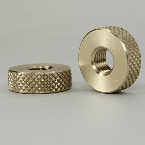 5/16-27 Threaded 3/4in Diameter x 1/4in Thick Diamond Knurled Round Brass Locknut - Unfinished Brass