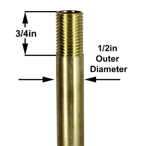 37in. Long X 1/4ips Unfinished Brass Pipe Stem Threaded 3/4in Long on Both Ends