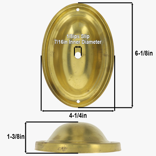 1/8ips Slip Center Hole and 5-3/8in Crossbar Bar Mounting Holes Oval Stamped Backplate - Unfinished Brass