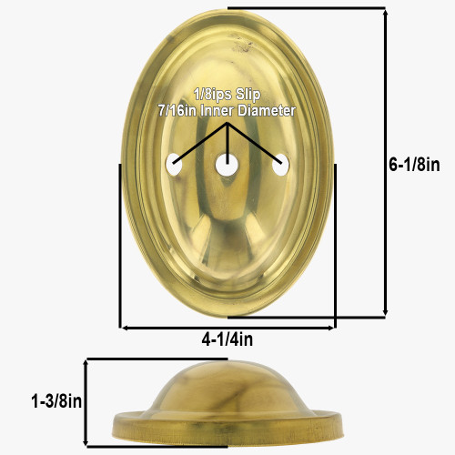 1/8ips Slip Center and Two Arm Holes Oval Stamped Backplate - Unfinished Brass