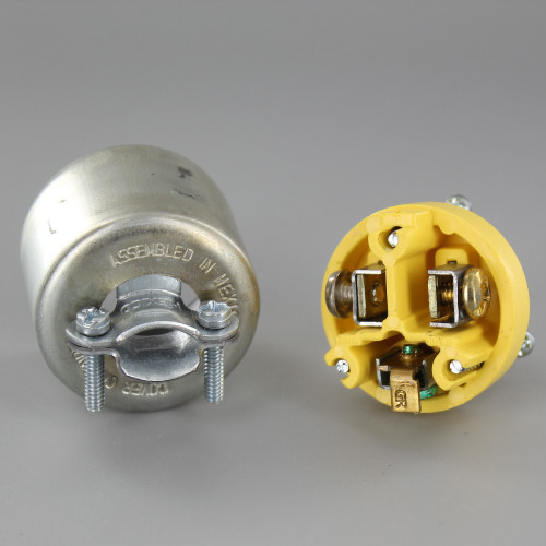 Metal - Grounded Leviton Plug with Screw Terminal Connection and Metal Clamp On Strain Relief