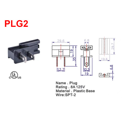 Polarized, Non-grounding, Male Gilbert / Slide Together Plug For Use With 18/2 SPT-2 Wire - Brown
