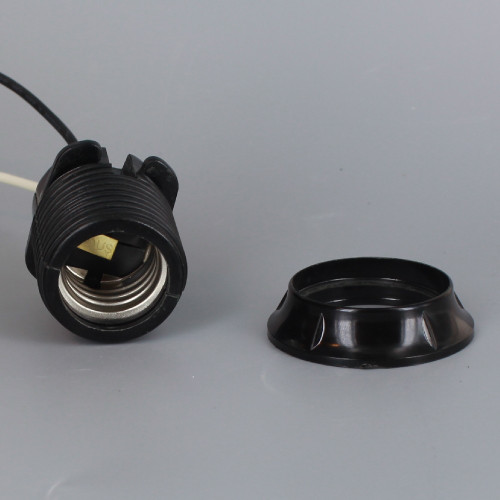 Black Phenolic E-26 Threaded Skirt Sign Socket with Shoulder and Ring